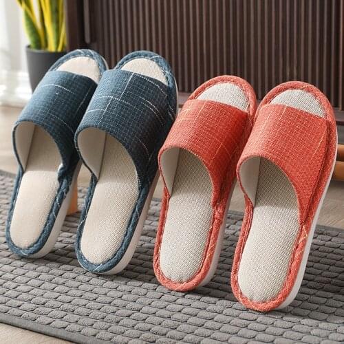 2021 Women Indoor Slippers Floor Flat Shoes Comfortable Anti-slip Home Flax Linen Slipper Woman Men House Sandals Slides
