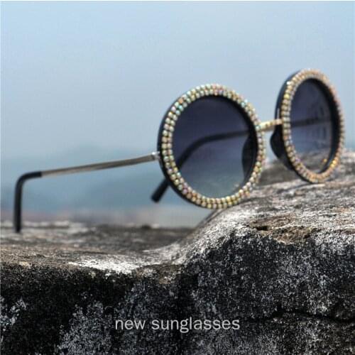 Oversized Colored Rhinestones Round Sunglasses Women Vintage Luxury Round Sunglasses Round Sunglasses Men Shades for Women NX