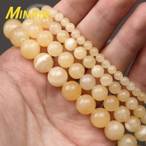 MINHIN Natural Stone Yellow Jaspers Round Beads 4 6 8 10MM Pick Size For Jewelry Making 15" Strand