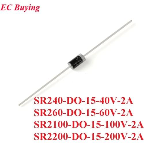 20PCS SR240 SR260 SR2100 SR2200 DO-15 Schottky Rectifier Diode Rectifier Silicon Bridge Rectifier 40V 60V 100V 200V 2A