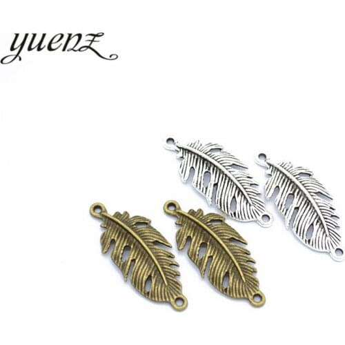 YuenZ 10pcs Bronze Tibetan Silver Antique Feather Charms Pendants For Bracelet Jewelry Making DIY Handmade 34*14mm D312