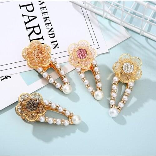 60pcs/lot DIY Simple Elegant Multi Crystal Pearl Hair Duck Clips Flowers Drills Hairpin Hair Styling Tools Accessories HA1418