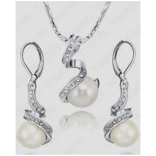 Womens Wedding Beautiful White Plated Pearl Necklace/Earring Jewelry Set real -jewelry natural Luxury Ms. girl Wedding Jewelry