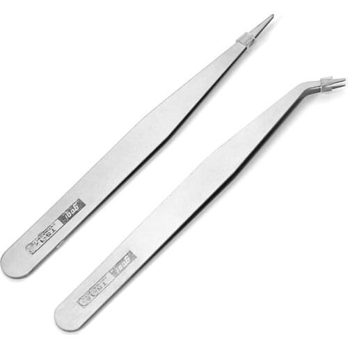 2pcs Anti-Static Excellent Quality Tweezers Bend Long nose Cross Tweezers For intersperse Beads Jewerly Sewing Accessories Tools