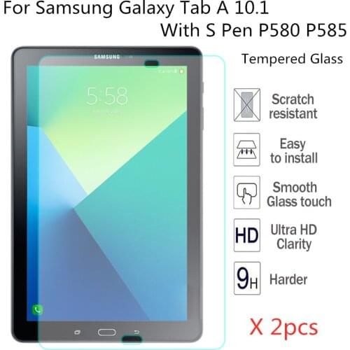 2pcs Premium 0.3mm 9H Screen Protector Tempered Glass For Samsung Galaxy Tab A 10.1 With S Pen P580 P585 Safety Protective Film