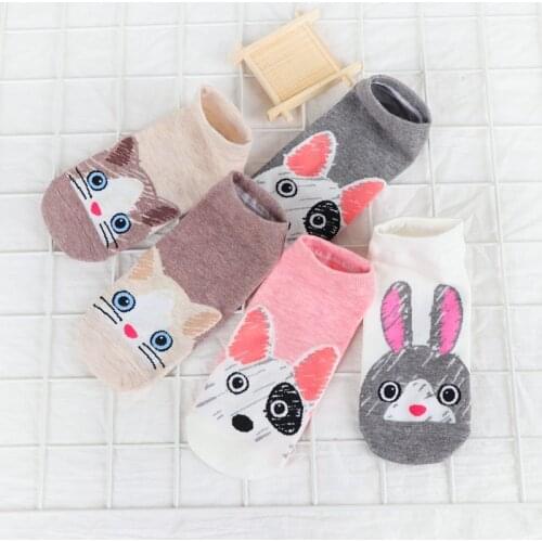 5 Pairs Funny Women Socks Cotton Sock Slippers Cartoon Dog Rabbit Cat Lovely Gift Socks Calcetines de dibujos animados