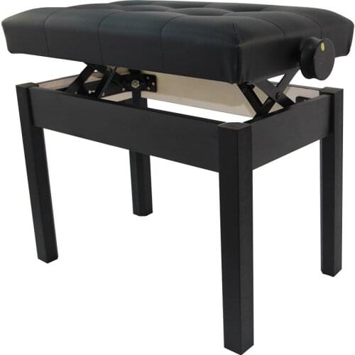 BATESMUSIC Adjustable Wooden Piano Bench Stool with Sheet Music Storage Black Solo Seat PU Leather Cushion Solid Hard Wood