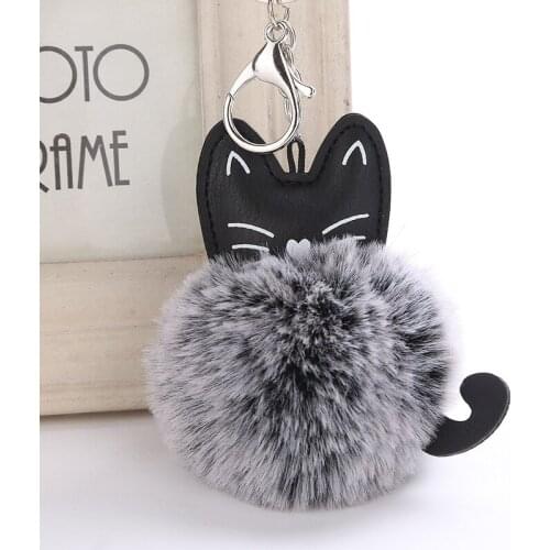 Fashion Cartoon Cat Keychain Fluffy Fur Key Chain Ring Animal Tail Fur Ball Keying Holder Women Charm Pendant Accessory Gifts