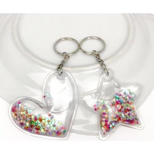 Cute Heart Keychain Glitter Quicksand Star Keychain Key Holder Charm Bag Car Powder Moving Liquid Key Ring Decoration Gift
