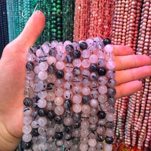 Wholesale Grade AAA+ Natural Stone Black Rutilated Quartz Beads For jewelry Making DIY Necklace Bracelet 4/6/8/10/12 mm