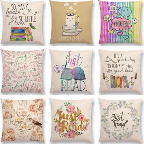 Happy Days Good Time Tea Reading Books Beautiful Life Gorgeous Words Decorative Letters Colourful Cushion Cover Sofa Pillow Case