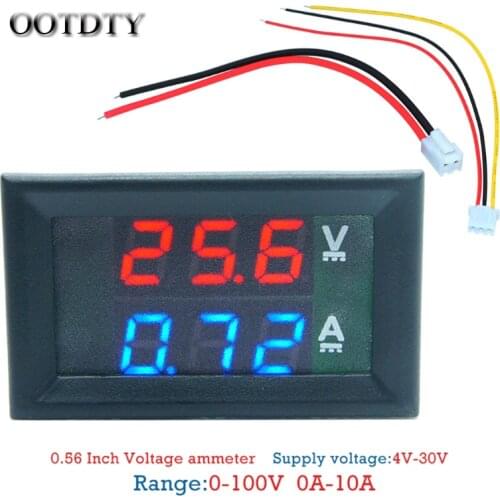 OOTDTY Mini Digital Voltmeter Ammeter DC 100V 10A Panel Amp Volt Voltage Current Meter Tester 0.28in Blue Red Dual LED Display