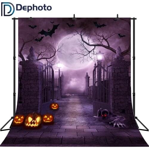 Dephoto Photography Backdrops Halloween Background Door Zombie Pumpkin purple Night Background Photographic studio