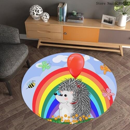 Kids Bedroom Round Carpet Rainbow Hedgehog Butterfly 3D Print Floor Mats Cartoon Area Rugs Bathroom Kitchen Table Rug Dust Rugs