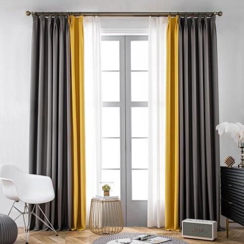 Two-color Stitching Curtains Blackout In The Bedroom Living Room Beige Blue Green Pink Grey Brown Curtains Custom size