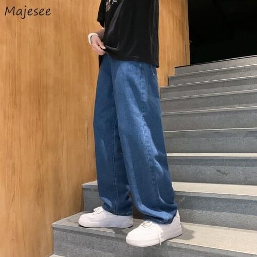 Men Jeans Vintage Solid Dark Blue Oversized S-4XL Denim Wide Leg Trousers Autumn Male Causal Fashion Classic Daily High Street