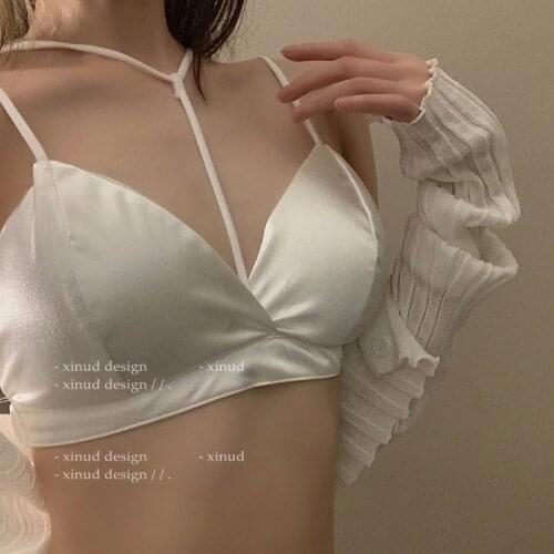 French Triangle Cup Beauty Back Straps Wrap Bust No Underwire Bra No Trace All-Match Big Bust Show Small Huddled Lingerie Ladies