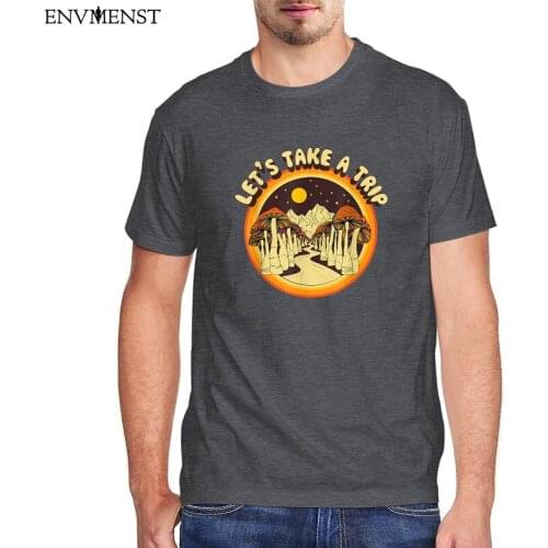 Funny Lets' Take A Trip T-Shirt Men Clothing Summer 2021 Harajuku Mens T Shirt 100% Cotton Magic Mushroom Short Sleeve Tees Tops
