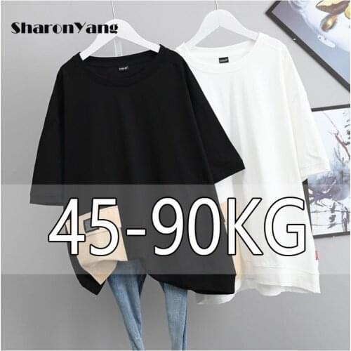 2021 Summer New Korean Women Tshirts Simple Plus Size Loose Oversize Cotton T-shirt Casual All-match Women Tops 50-100KG