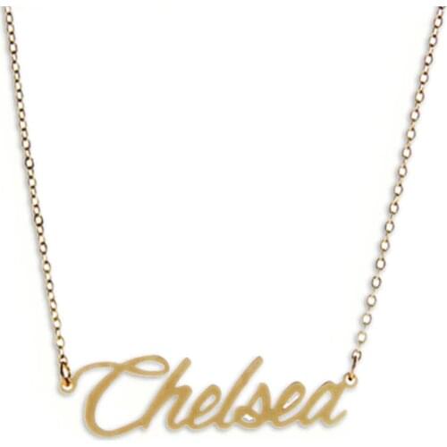 Name Necklace Charms Letter Cursive Nameplate Pendant Women " Chelsea " Gold Color Stainless Jewelry Gift 2377