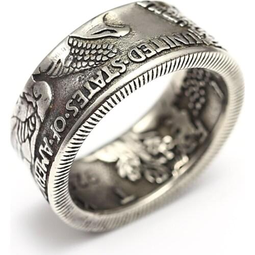 Exquisite Carved American Franklin Half Dollar Coin Ring Unisex Multi Size Vintage Punk Hip Hop Ring Jewelry