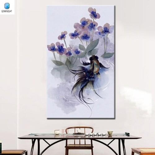 Oil painting Ancient style Koi digital paint by numbers Traditional Chinese coloring by numbers modular painting home decor