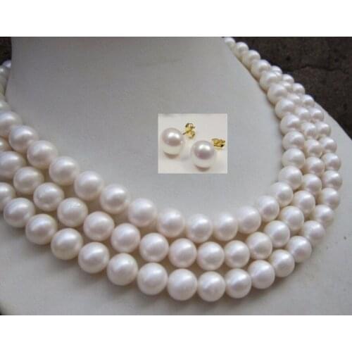 Women long necklace earring set NATURAL AAA+ 10-11MM PERFECT ROUND SOUTH SEA WHITE PEARL NECKLACE 54inch beads jewelry