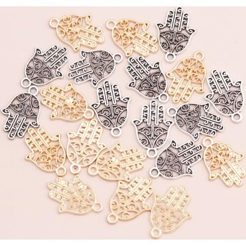 30pcs Alloy Small Geometric Patterns Hamsa Hand Pendants Jewelry for DIY Bracelets & Bangles Handmade 23x16mm Trinket