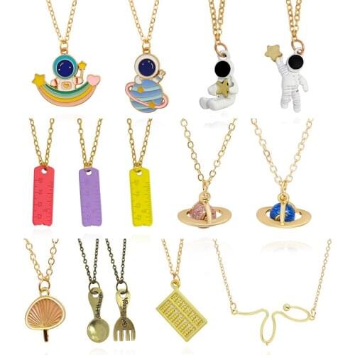 Metal alloy fashion necklace astronaut star Abacus Fan Spoon and fork Personalized Pendant Necklace Jewelry gifts for friends