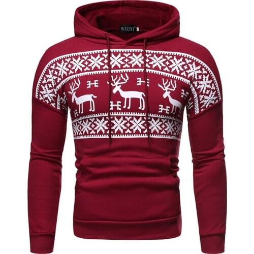 Mens Elk Hood Fashion Christmas Snowflower Prints Pullover Hoodie Winter Sweater Men Black Sweater
