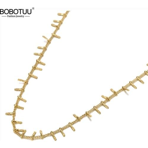 BOBOTUU Titanium Stainless Steel Vintage Ethnic Charm Choker Necklaces Office Style Pendant Chain Necklace For Women BN20125