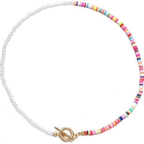 Trendy Pearl Rice Bead Fish Line Hand Woven Necklaces Women Fashion Bohemian Clavicle Short Choker Necklace Collares Jewelry