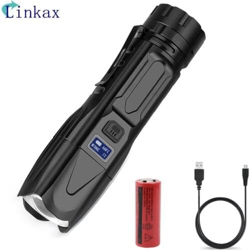 P90 Ultra Bright LED Flashlight Zoom Flashlight Tactical Torch USB Rechargeable 3 Lighting Mode Outdoor Camping Lighting