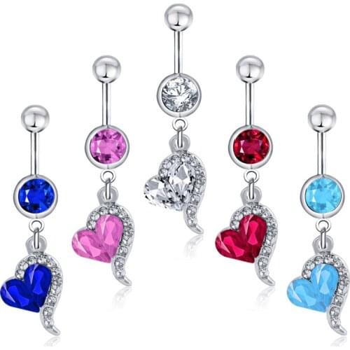 5 Colors Sexy Stainless Steel Heart Dangle Navel Belly Button Rings Belly Navel Piercing Belly Dance Bars Body Piercing Jewelry