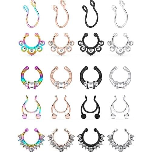 Fake Septum Nose Hoop Rings Stainless Steel Faux Lip Ear Nose Septum Ring Non Piercing Clip On Nose Hoop Rings