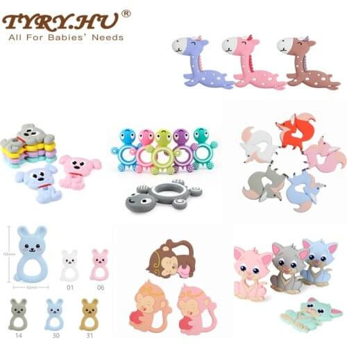 TYRY.HU 1PC Silicone Teether Cartoon Animal BPA Free Teething Necklace Infant Chewable Silicone Toys Pacifier Chain Accessories