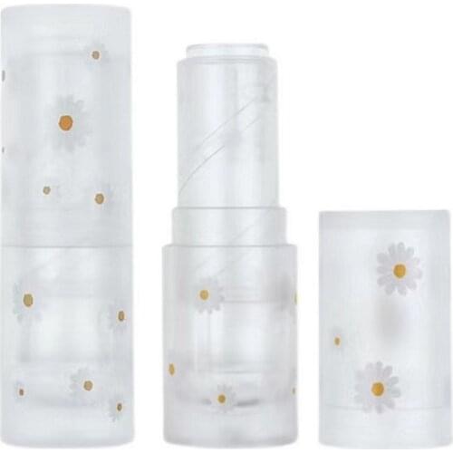 Empty Frosted Elegant Daisy Lipstick Tube 12.1mm Round Matte Lip Balm Container Cosmetic Packaging Refillable Bottle 40pieces