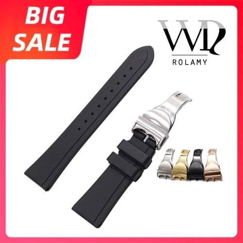 Rolamy 22mm High Quality Black Waterproof Silicone Rubber Replacement Wrist Watch Band Strap with Silver Black Clasp For Tudor