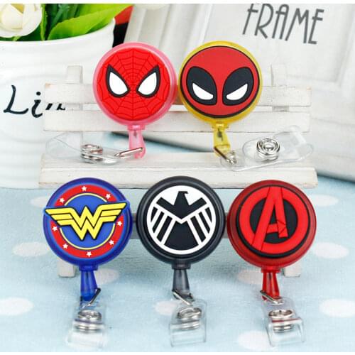 Disney The Avengers Silicone Badge Clip Marvel Spiderman Iron Man Anime ID Card Holder Girls Boy Retractable Name Work Card Clip