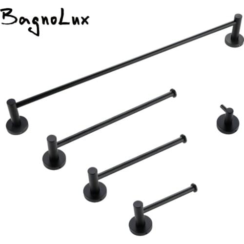 Vidric Modern Bathroom Hardware Set Black Matte Mounted Paper Robe Wall Mount Post Tissue Roll Holder Towel Bar Bathroom Accesso