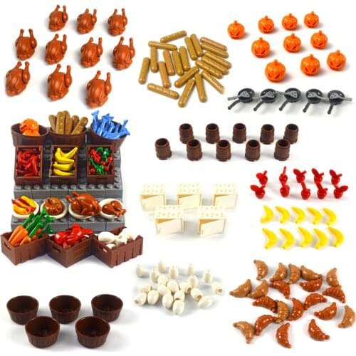 DIY Building Blocks Food Chicken Pumpkin Fish Fruit eggs Hot Dog Pot Toy MOC Parts City Accessories Bricks Compatible All Brands