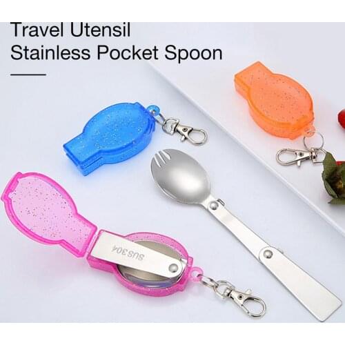 Outdoor Folding Travel Camping Utensil Stainless Pocket Spoon Fork Super Small Foldable Spoon Fork Camping Picnic Tool