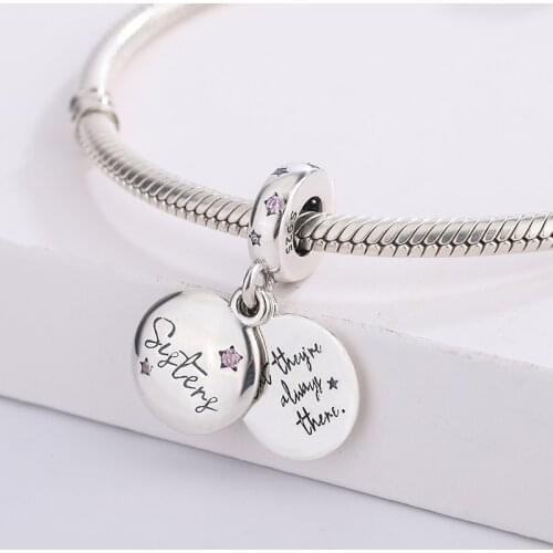 925 Sterling Silver Forever Sister Twinkling Stars Double Circle Pendant Charm Bracelets Custom DIY Jewelry For Pandora