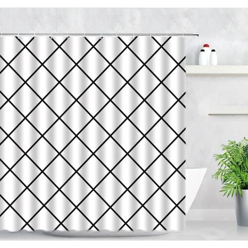 Black Line Geometric Pattern Shower Curtains Creative Abstract Art Modern Simple Home Decor Waterproof Fabric Bathroom Curtain