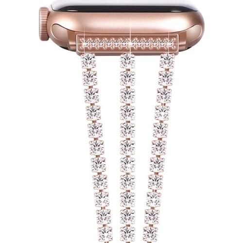 Womens Jewelry Strap for Apple Watch Band 6 44mm 40mm 42mm 38mm Diamond Metal Belt for iWatch Bands Serie SE 6 5 4 3 Bracelet