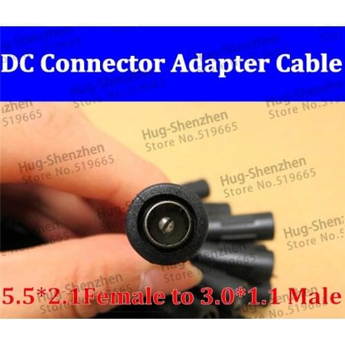 20pcs/lot Female 5.5*2.1 to male 3.0*1.1 dc power plug connector cable