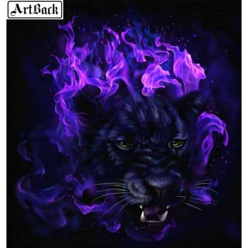 5d diy diamond painting black leopard head fire picture full square animal diamond embroidery mosaic crafts sticker 40x40cm