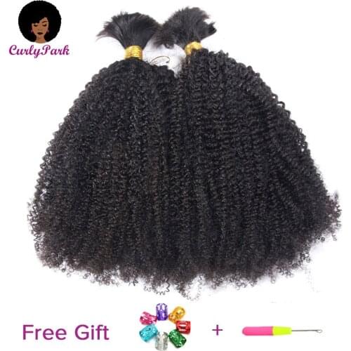 CURLYPARK Remy Brazilian Afro Kinky Curly Bulk Human Hair Braiding For Black Women Natural Black 100g/Bundle