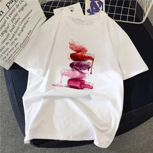 Cosmetic coating 3D Printed Nail Polish t-shirt Rainbow colorful Ulzzang Korean Style Tops women Harajuku T-shirt