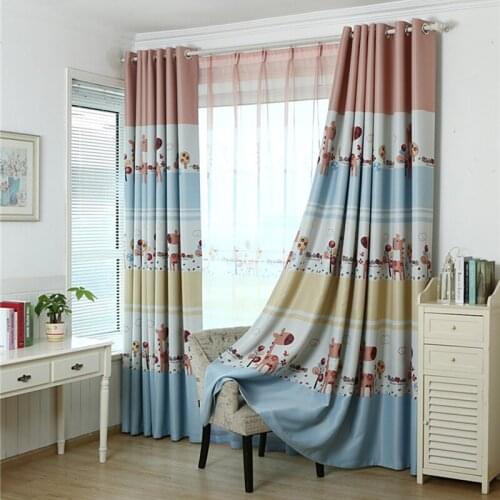 Cartoon Horse Animal Printed Blackout Curtains for Children Room Cortina Sheer Drapes for Kids room